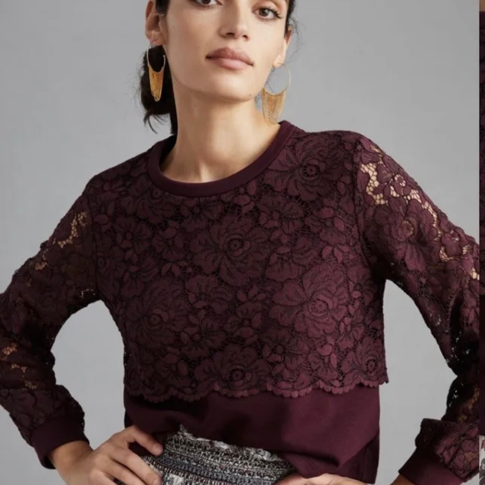 Anthro/Maeve Lace Overlay Sweatshirt